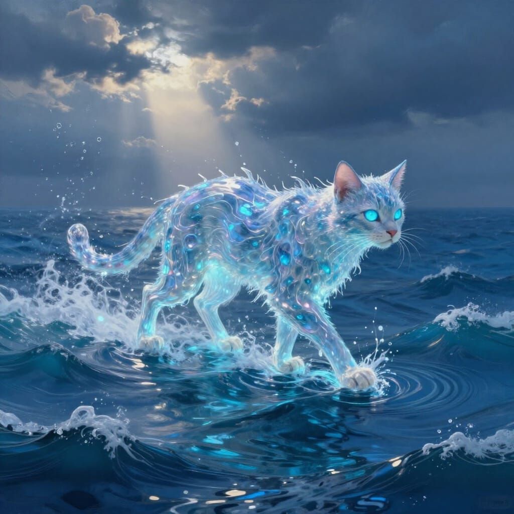 Water Creature Emerges from Turbulent Sea in Digital Paintin...