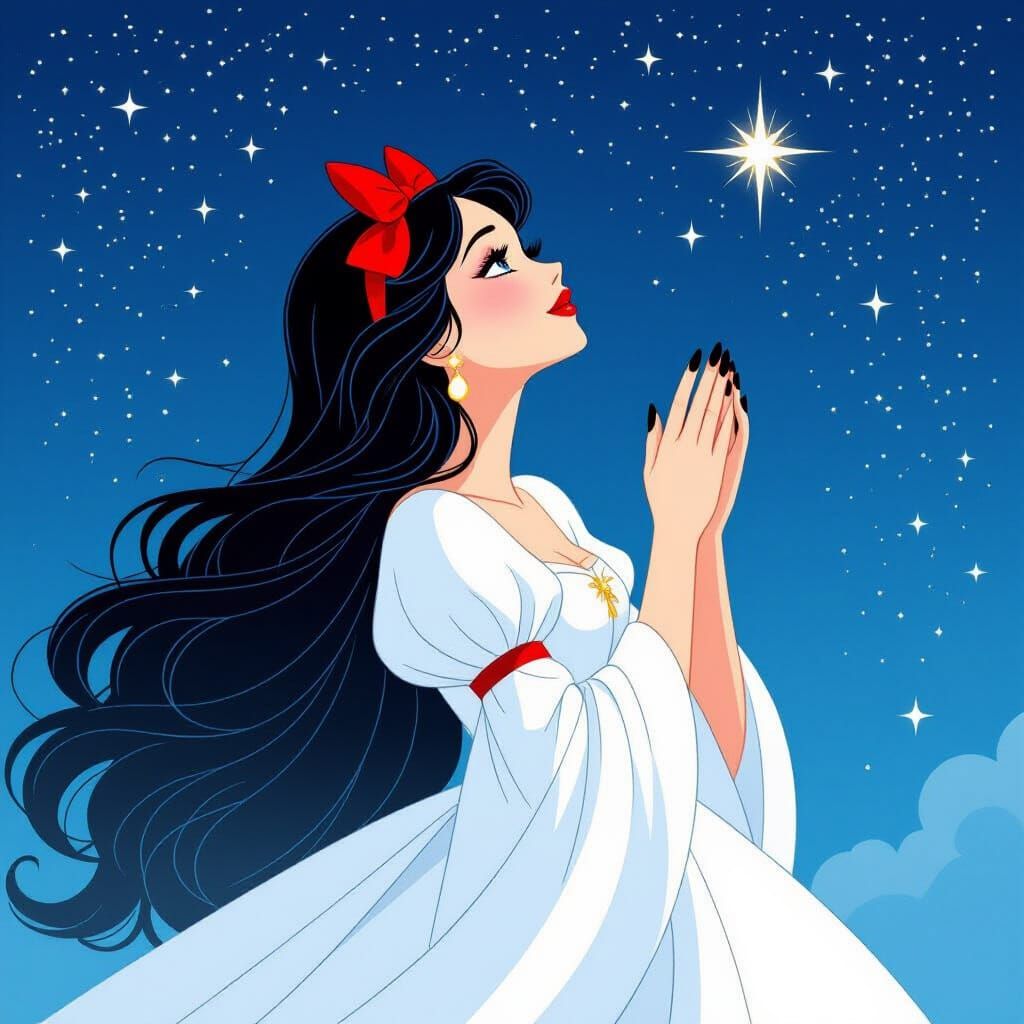 Snow White Under Starry Sky, Art Nouveau Style