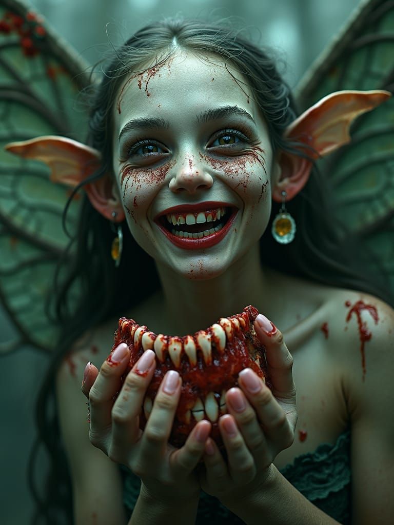 Dark Fantasy Fairy Collects Bloody Teeth