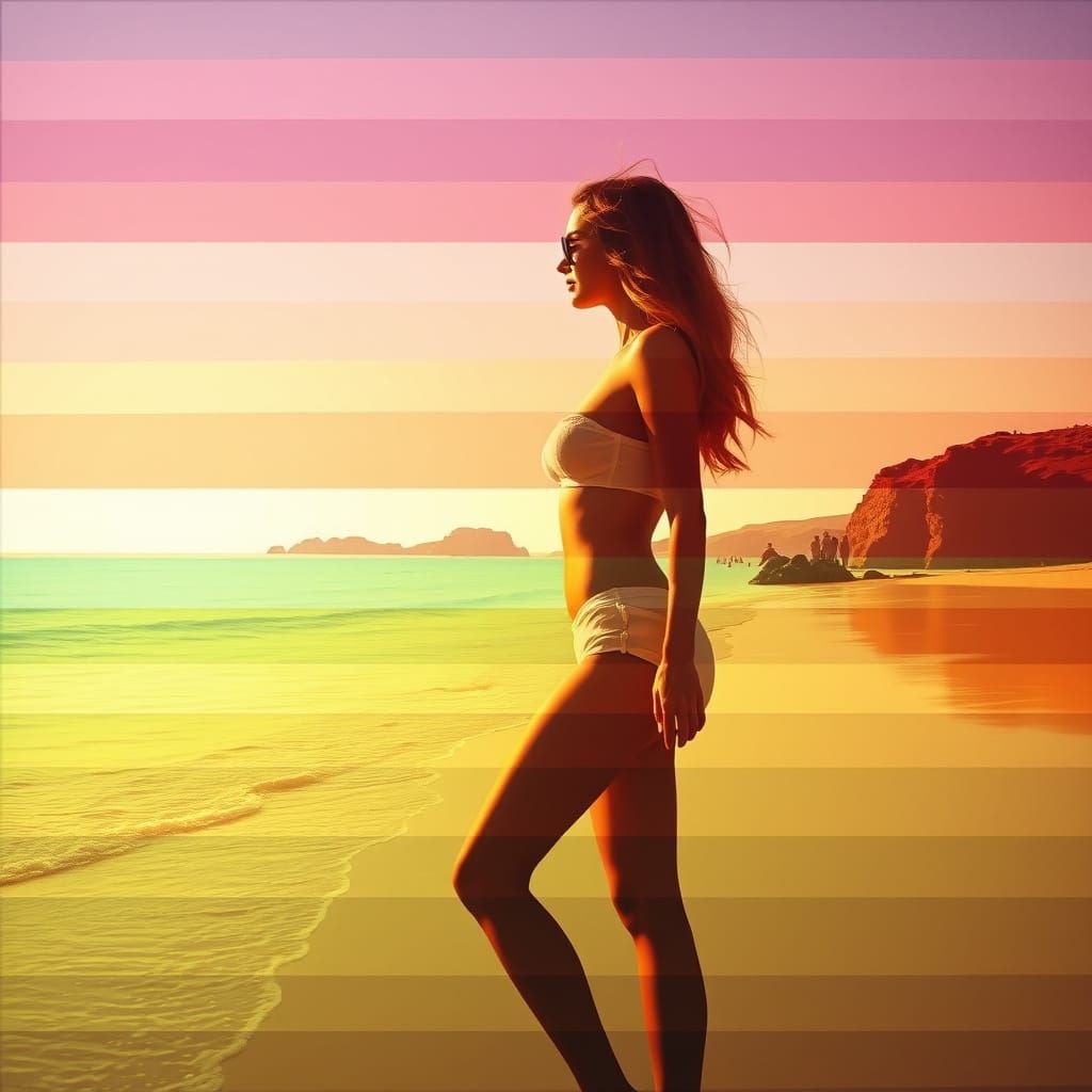 Popart style Serigraph image of a woman on the beach