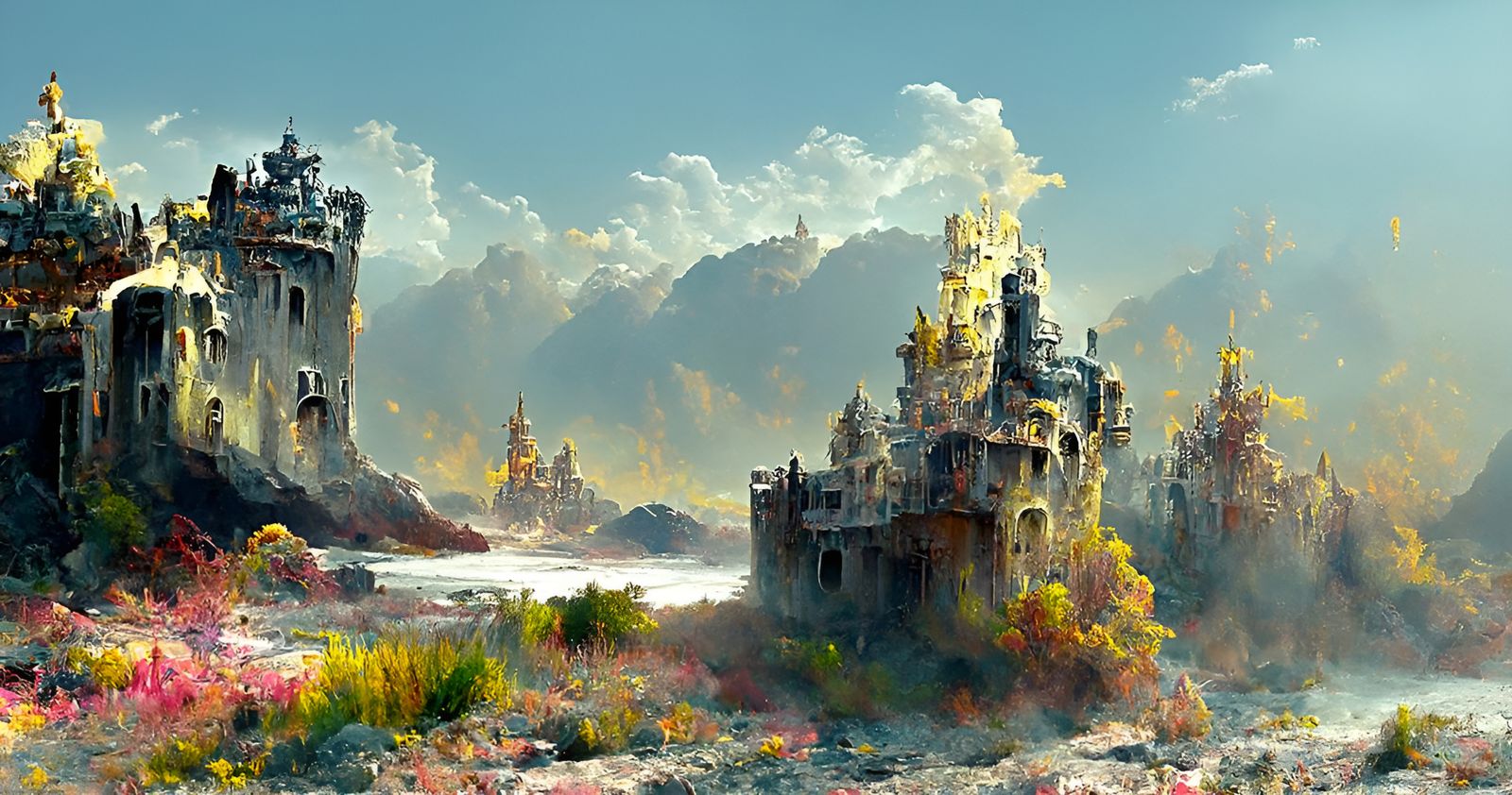 Post-Apocalyptic Castle Landscape in Hyperrealism