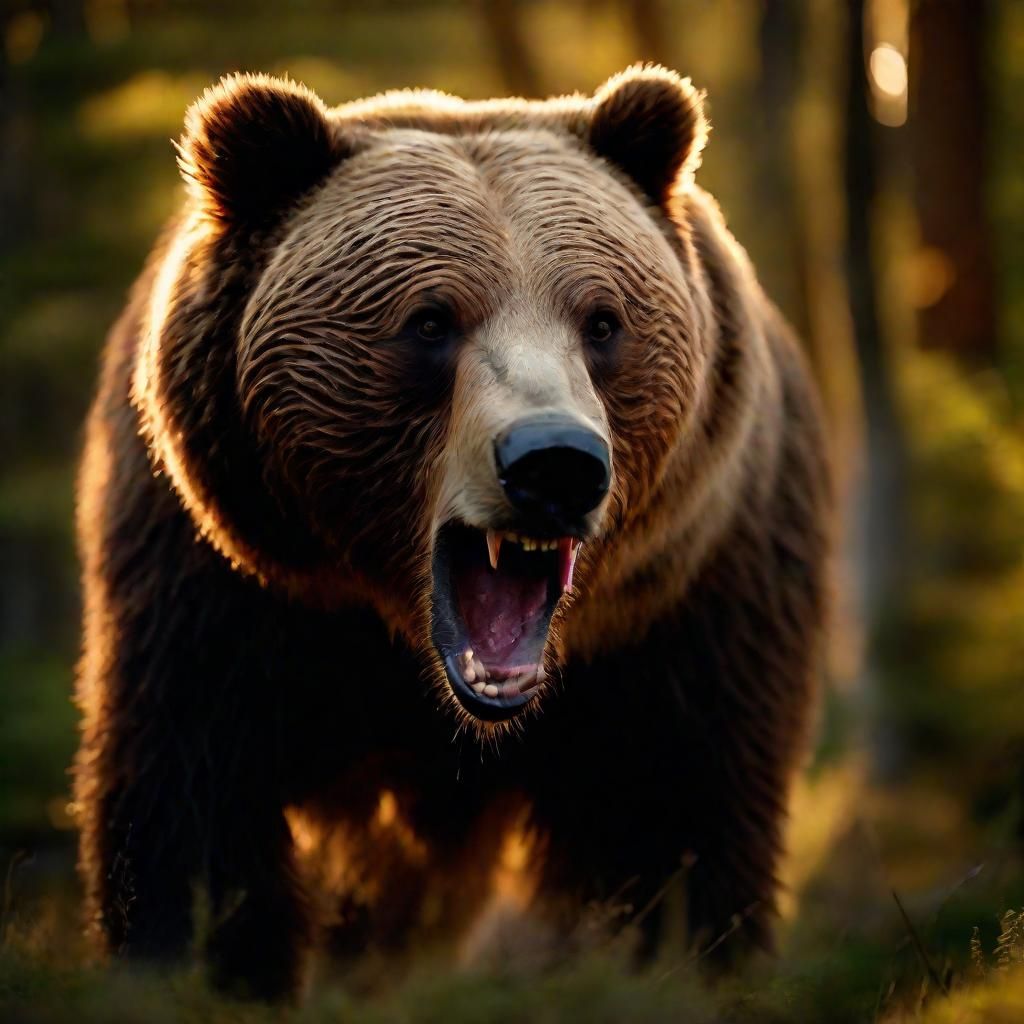 Grizzly Bear Attack: Cinematic Close-Up in Golden Light