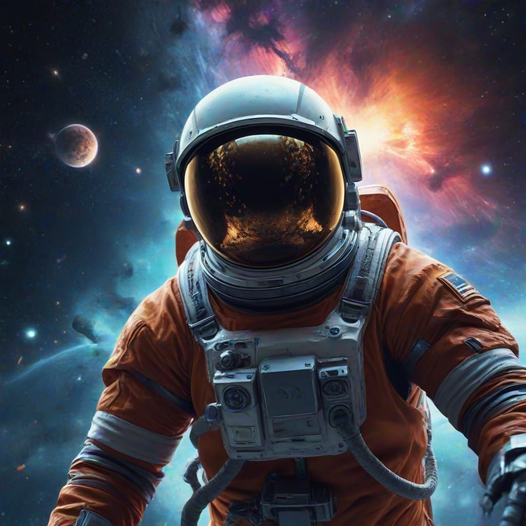 Astronaut Floating Through Galaxy in Sci-Fi Art