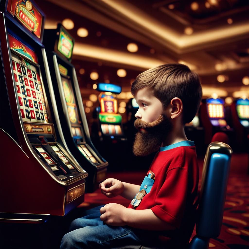 Boy with Fake Beard Gambling in Casino