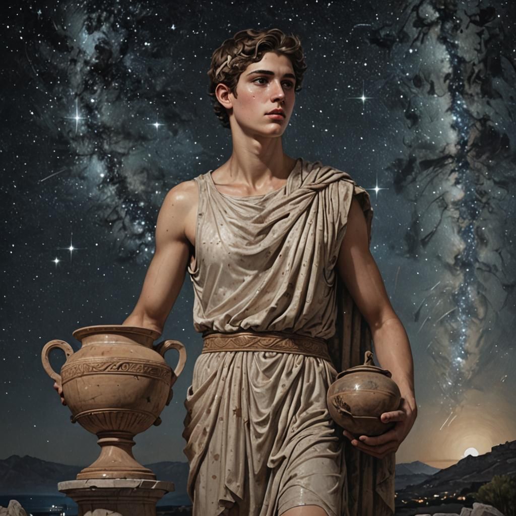 Androgynous Greek Youth with Amphora Under Stars