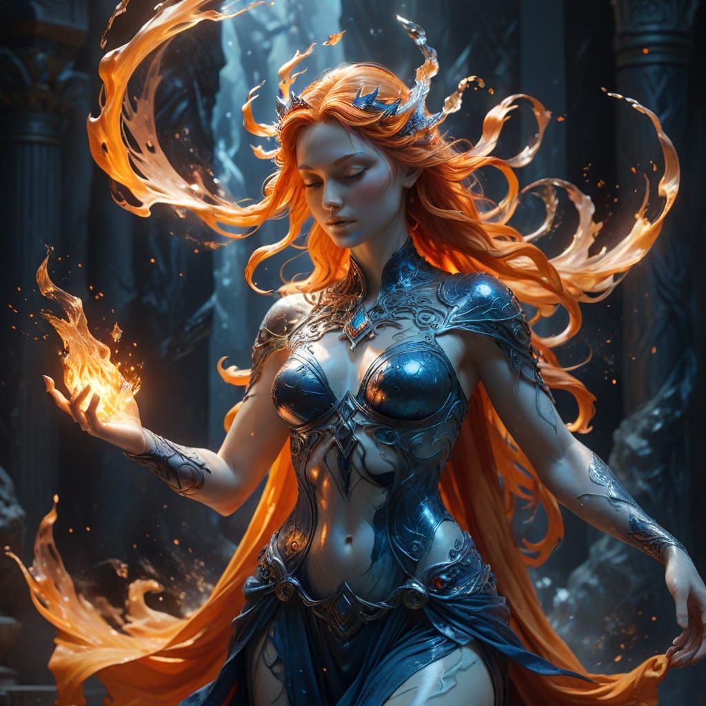 Goddess of Ice and Fire: Marble Sculpture