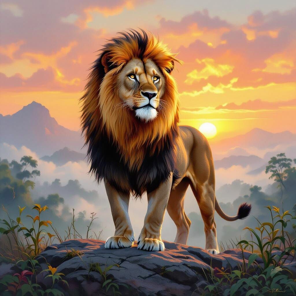 Majestic Lioness with Fiery Mane in Jungle