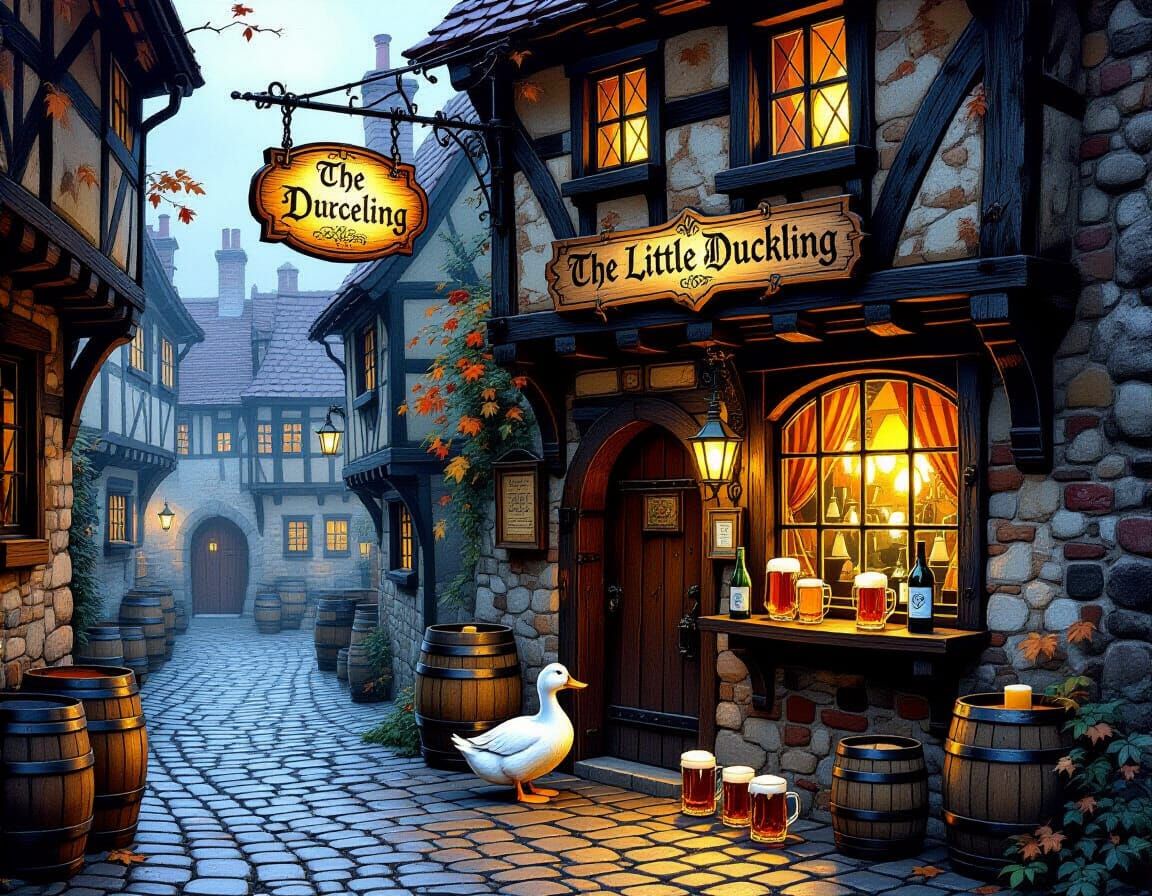 Medieval Tavern "The Little Duckling" in Dark Alley