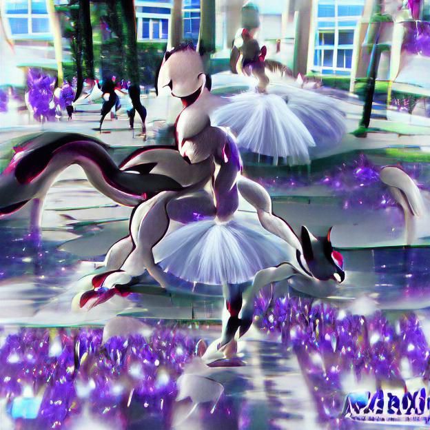 pokemon shadow Mewtwo in a white swan ballet tutu anime 8k resolution