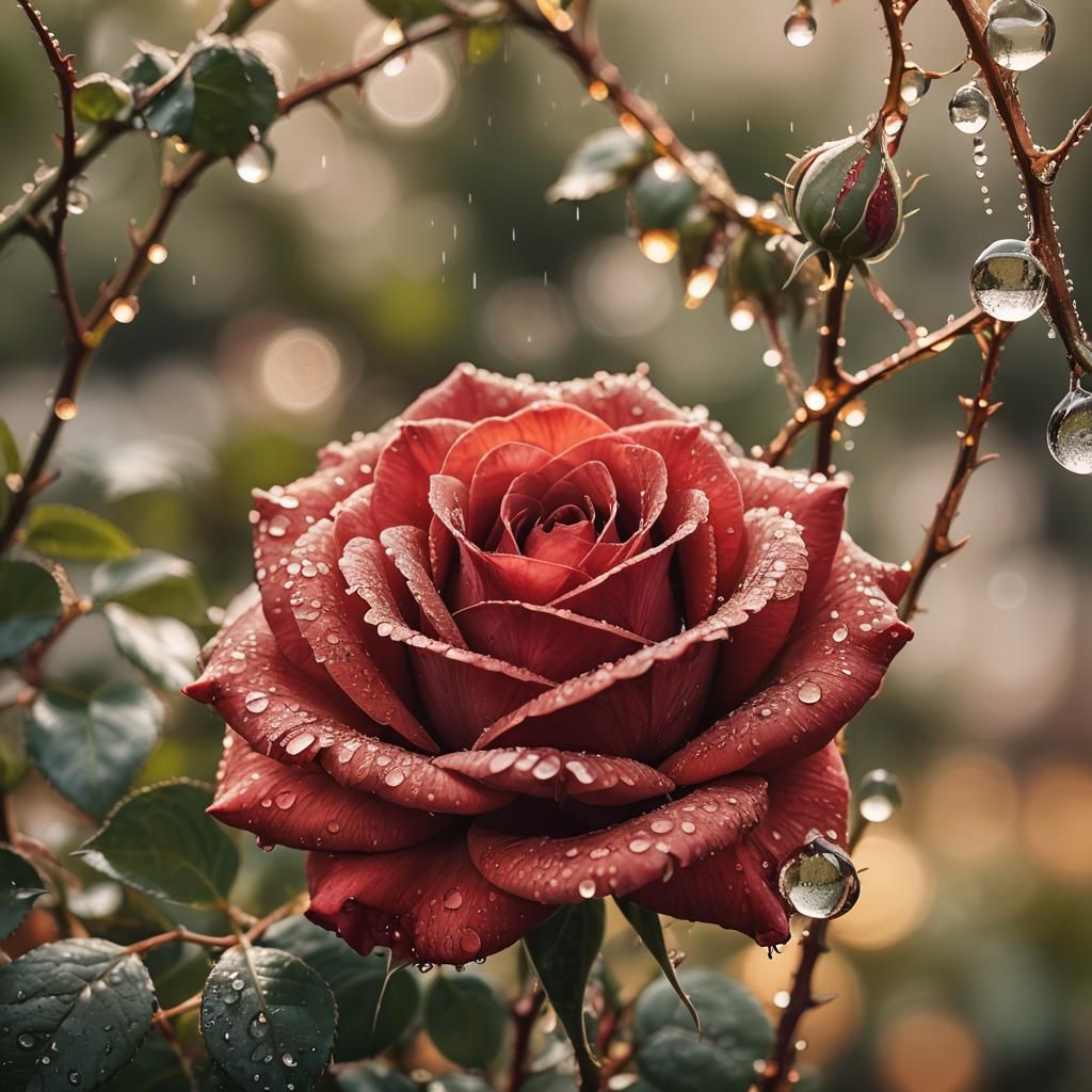 Macro Red Rose with Water Droplets