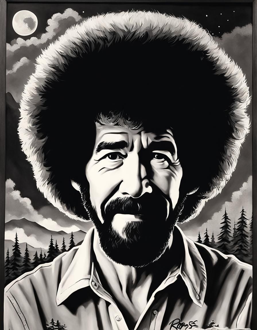 Bob Ross Style Self-Portrait as Matte Painting