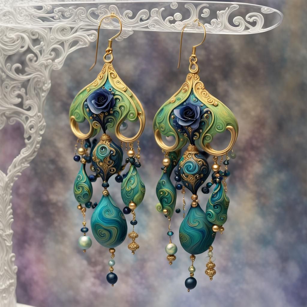 Ornate Edwardian Earrings with Acrylic and Polymer Clay