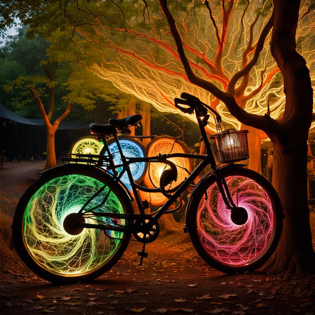 Enchanted Bicycle Sculpture Forest in Impasto Style