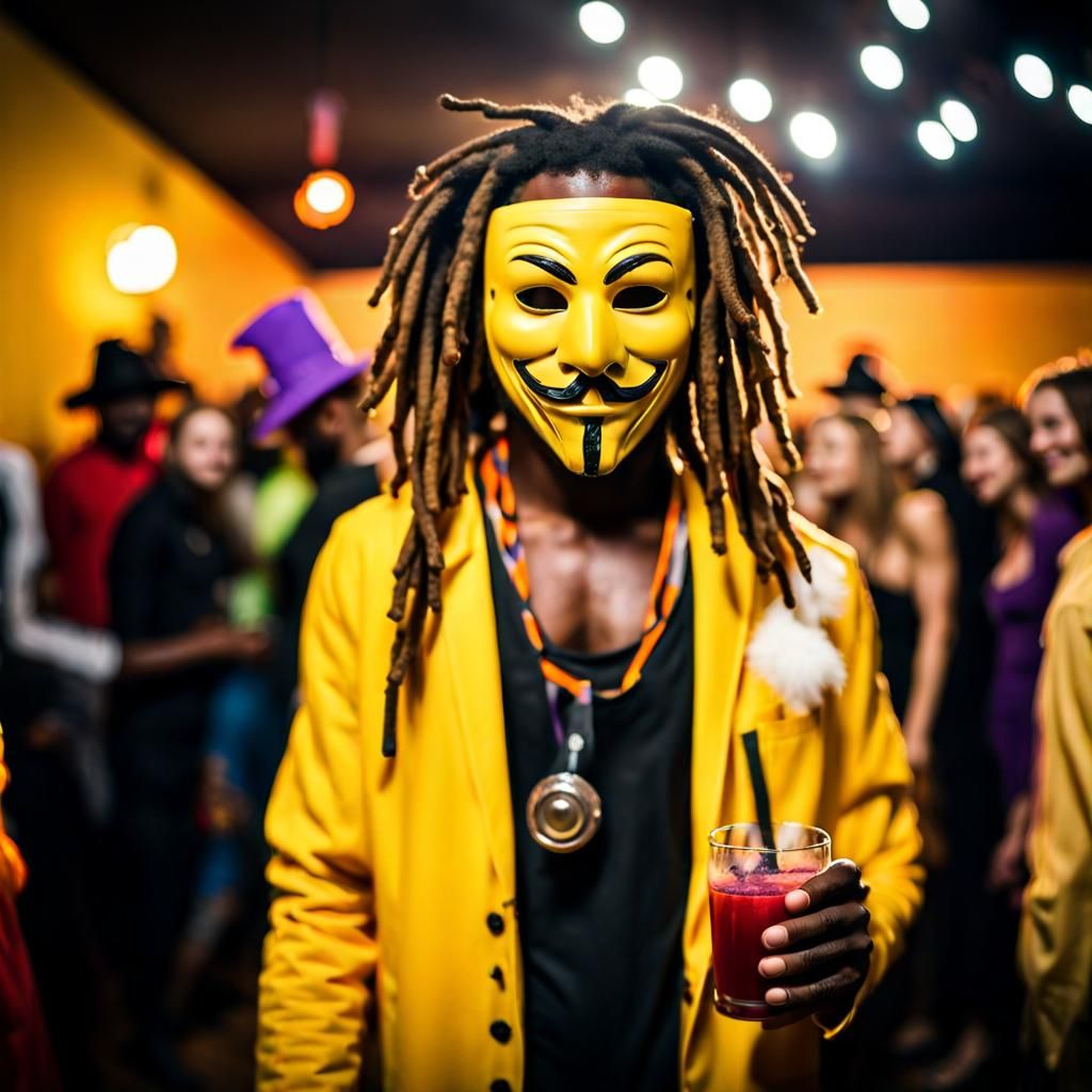 Halloween Party Photo with Guy Fawkes Mask