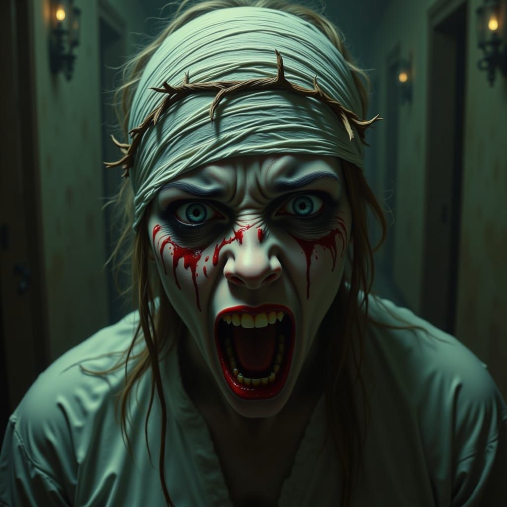 Scared Severed Head Wrapped in Thorns