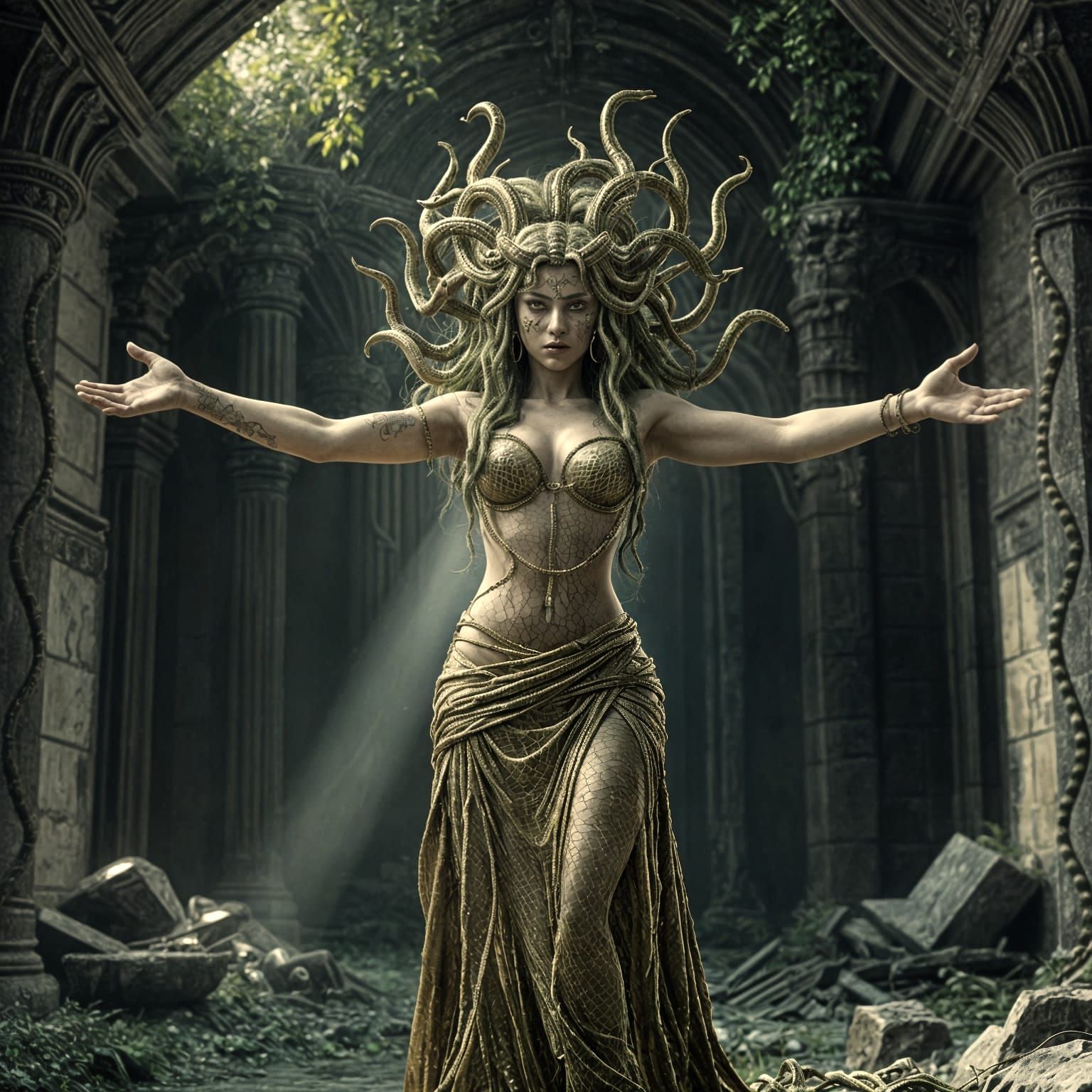Goddess of Petrification in Golden Hues