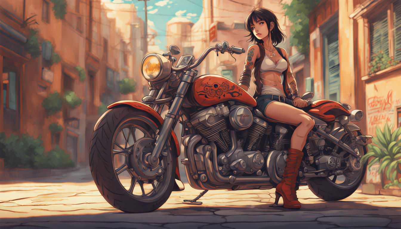 Anime Biker Girl in Studio Ghibli Style
