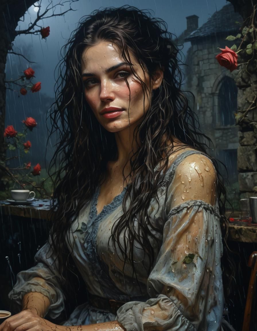 Chiaroscuro Portrait: Woman in Foggy Night