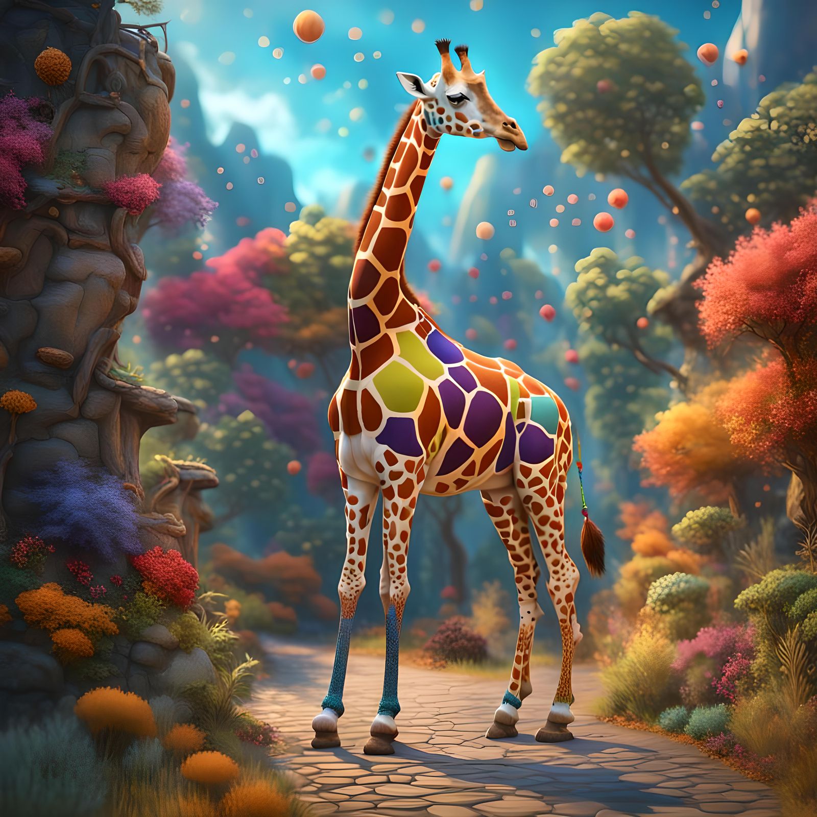 Colorful Giraffe with Scarf: Fantasy Concept Art