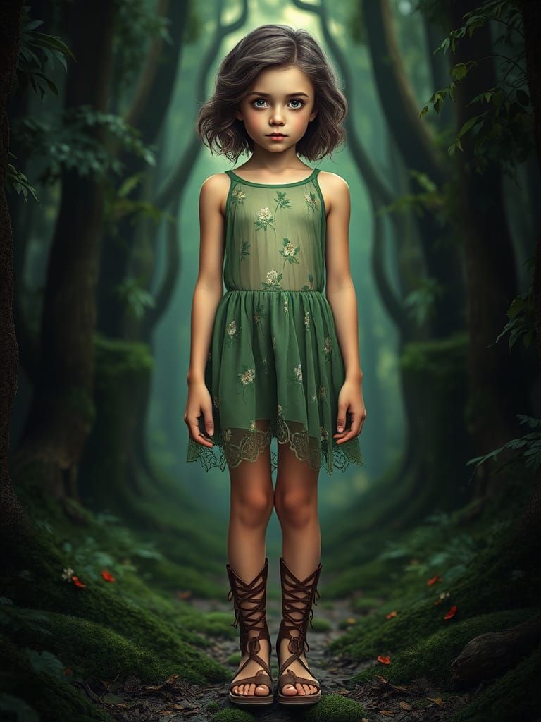Girl in Transparent Green Dress: Hyperrealistic Portrait