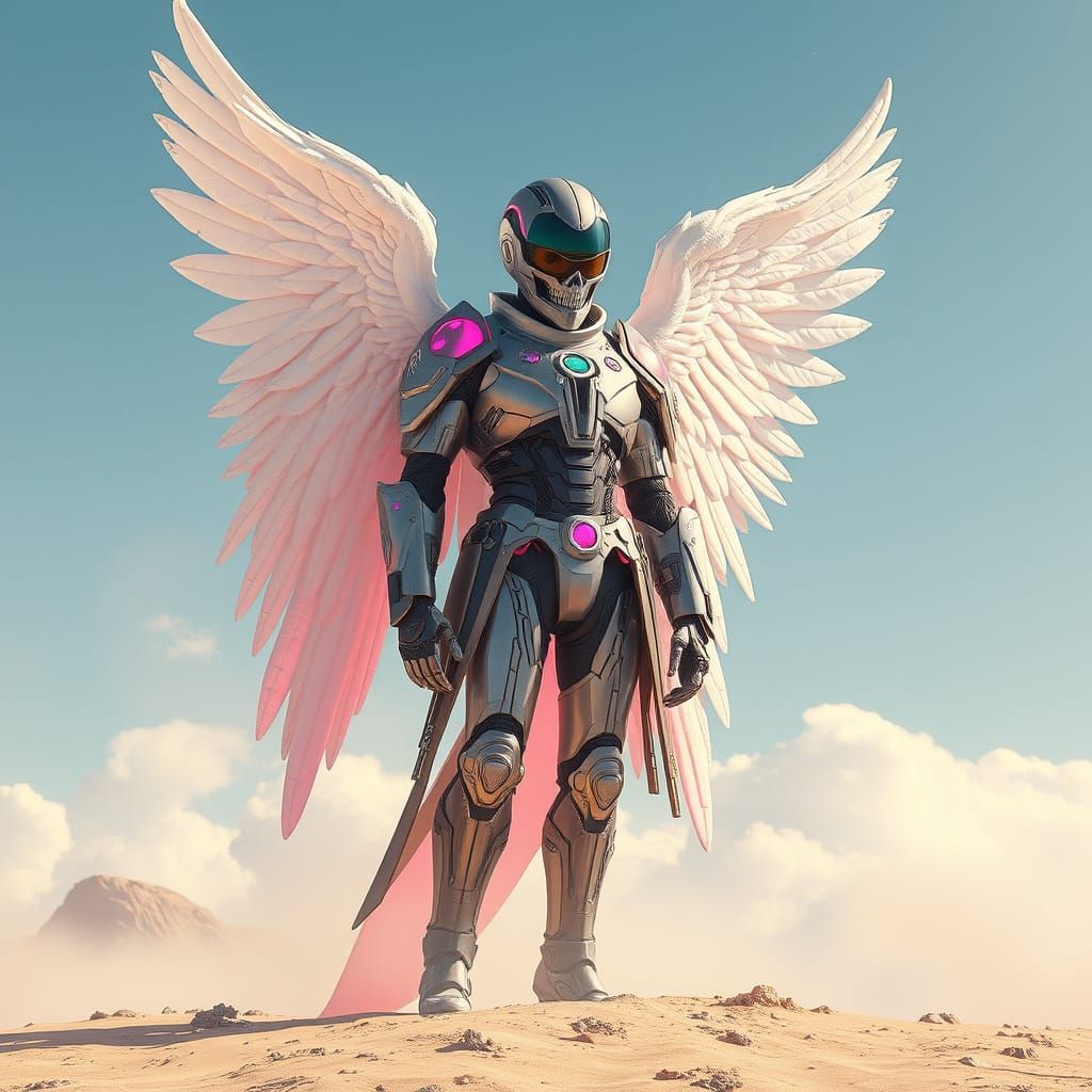 Futuristic Angel of Death in Pastel Hues