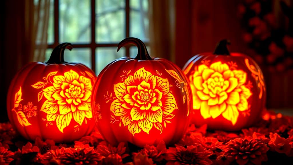 Floral Pumpkin Table Setting at Night