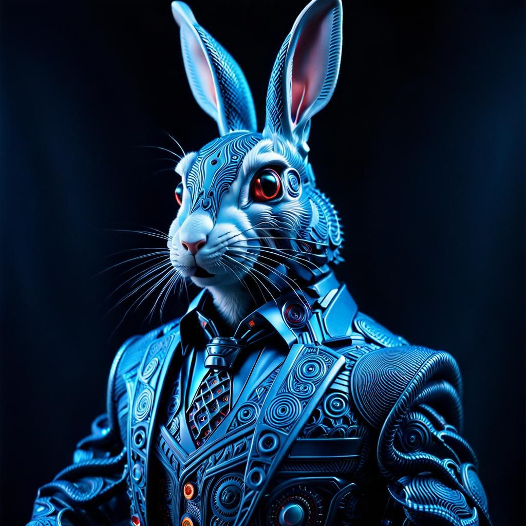 Demonic Blue Rabbit in Cyberpunk Style