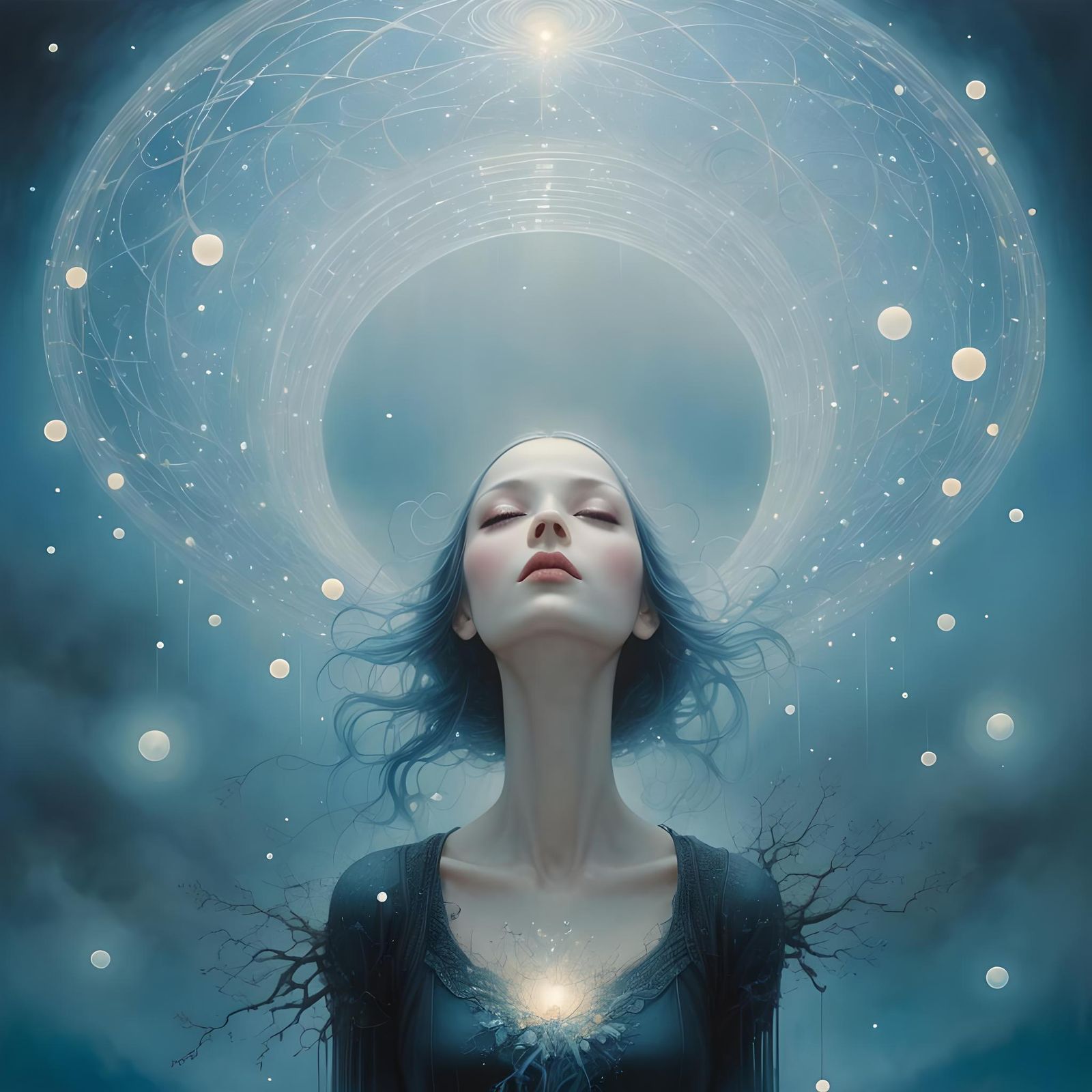 Ethereal Woman in Silent Landscape: Surreal Art