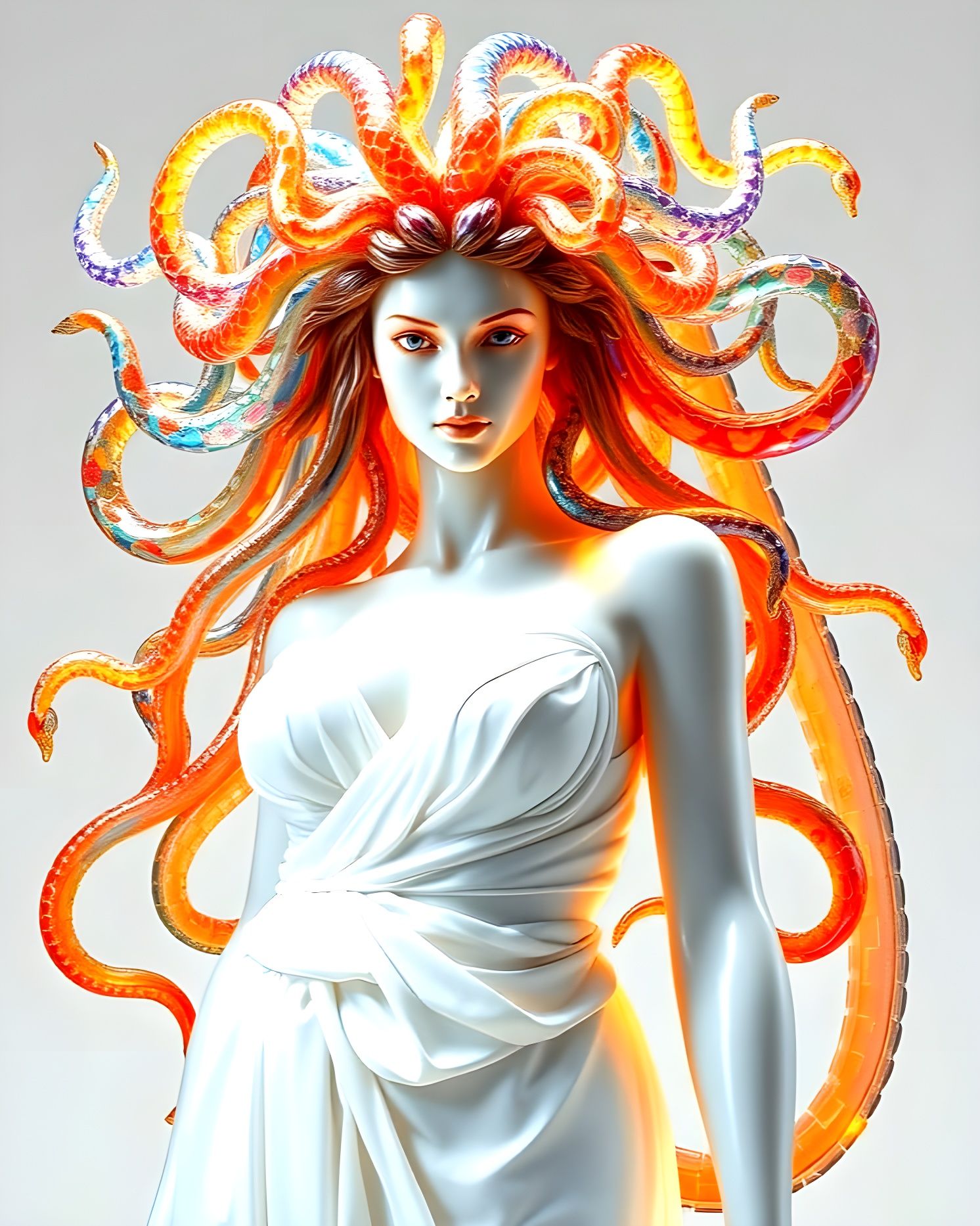Classical Goddess Medusa in Vibrant Glass Sculpture