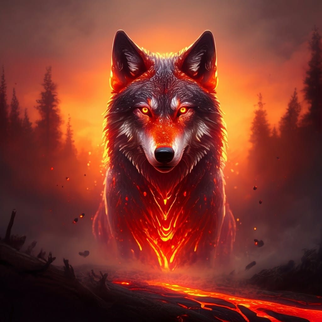 Translucent Lava Wolf Illuminated by Sunset