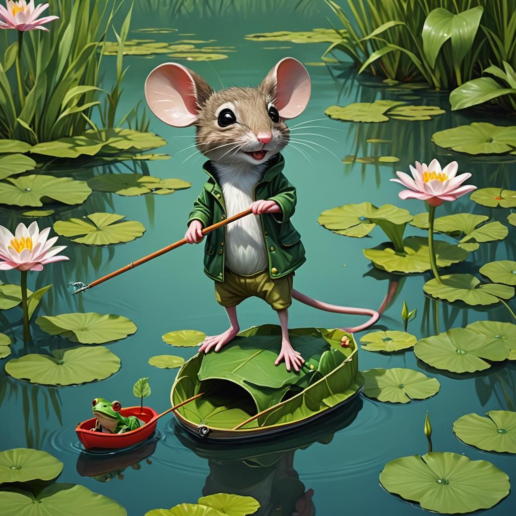 Mouse Sails Shoe-Boat, Frog Greets in Pop Art