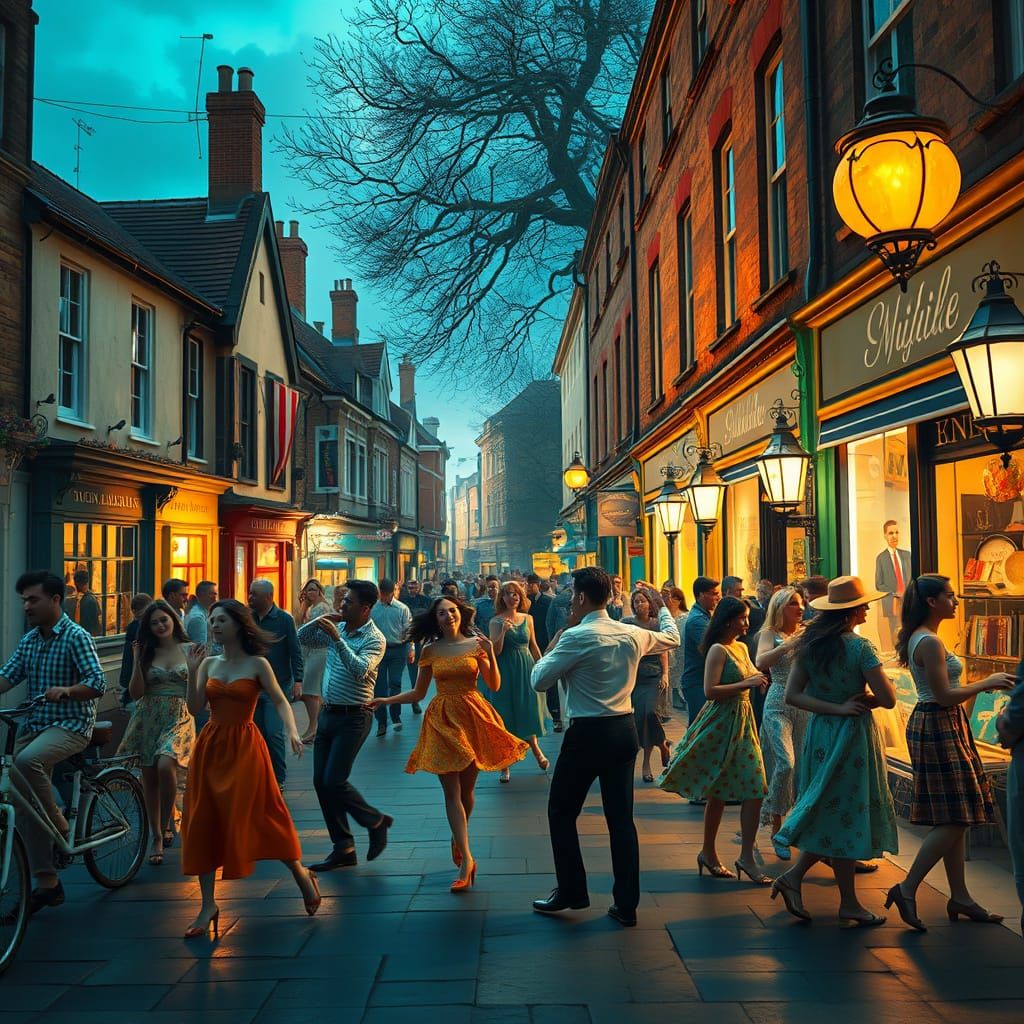 Swinging 60s English Streetscape in Art Nouveau Style