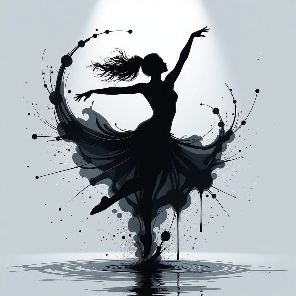 Dynamic Ink Splash Dancer in Mid-Leap