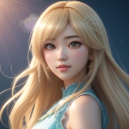 Vibrant 3D Anime Portrait of a Beautiful Girl Dancing with a...