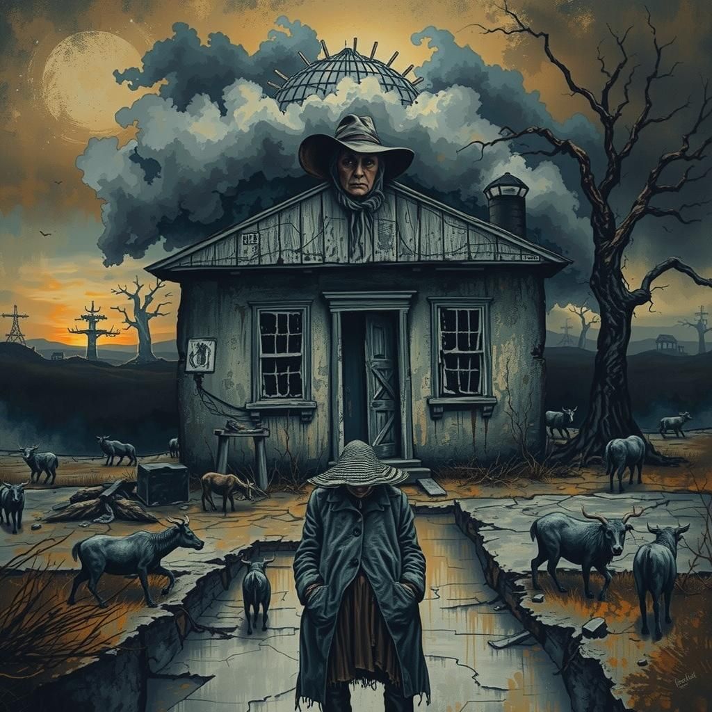 Weathered Woman in Post-Apocalyptic Eldritch Landscape