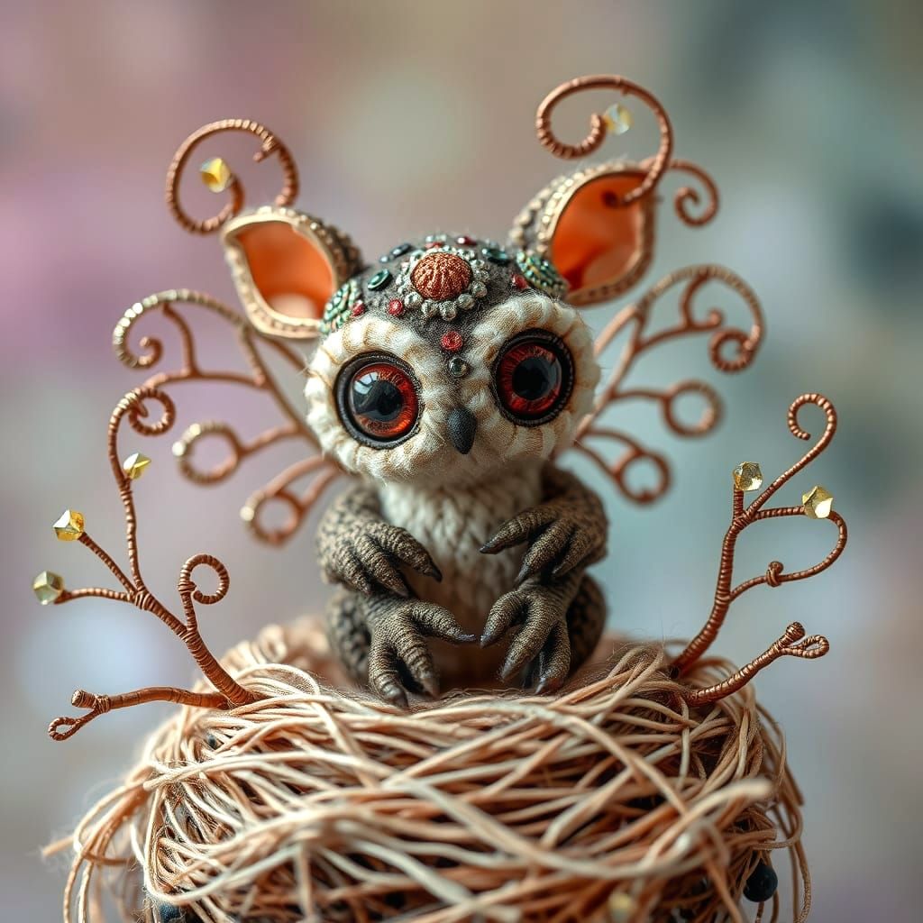 Filigree Felted Nest with Wooly Monster, Felting Craft
