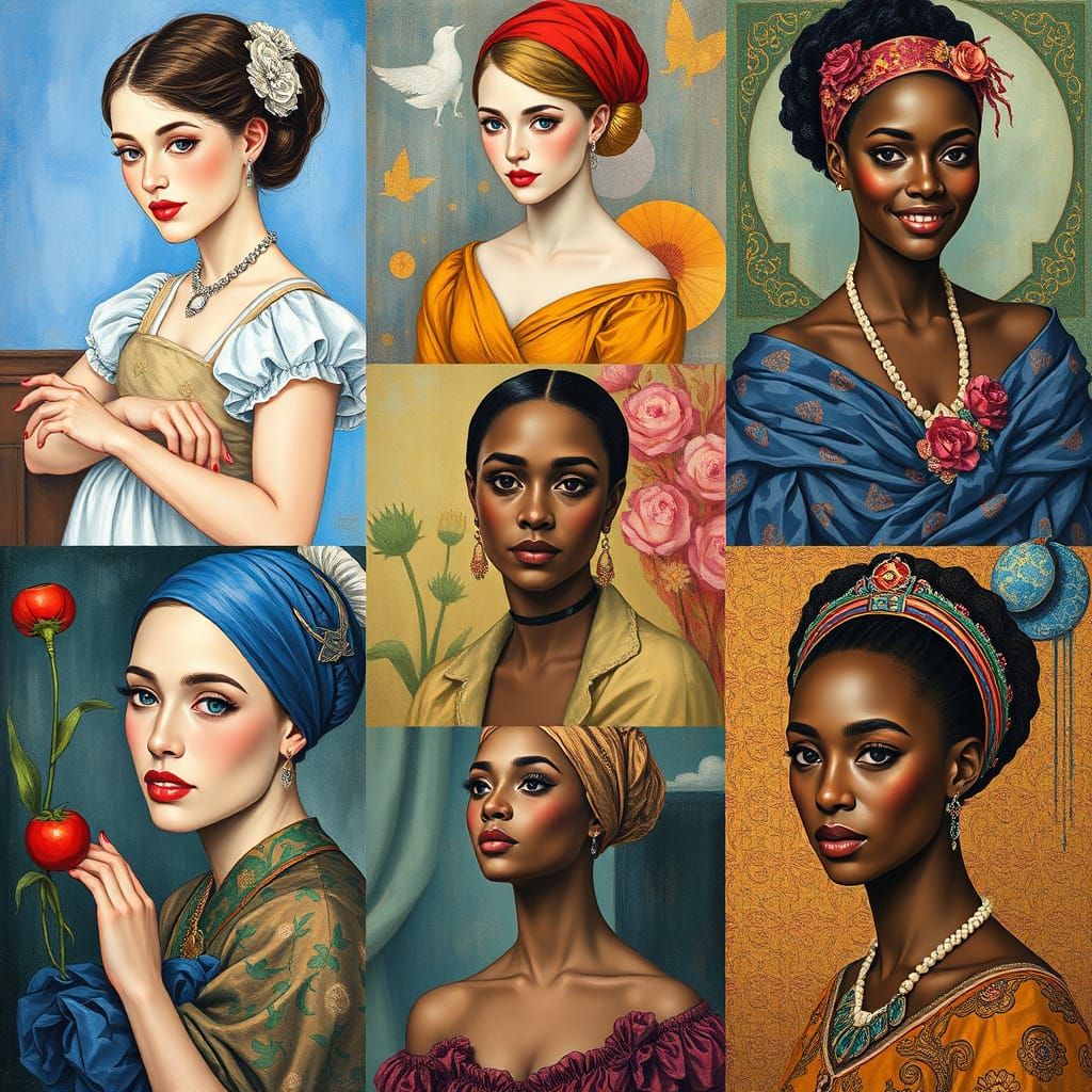 Diverse Female Portraits in Vibrant Styles and Settings