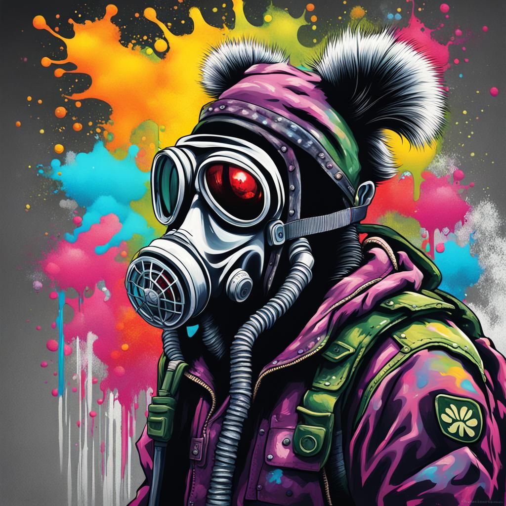 Skunk in Gas Mask: Graffiti Street Art