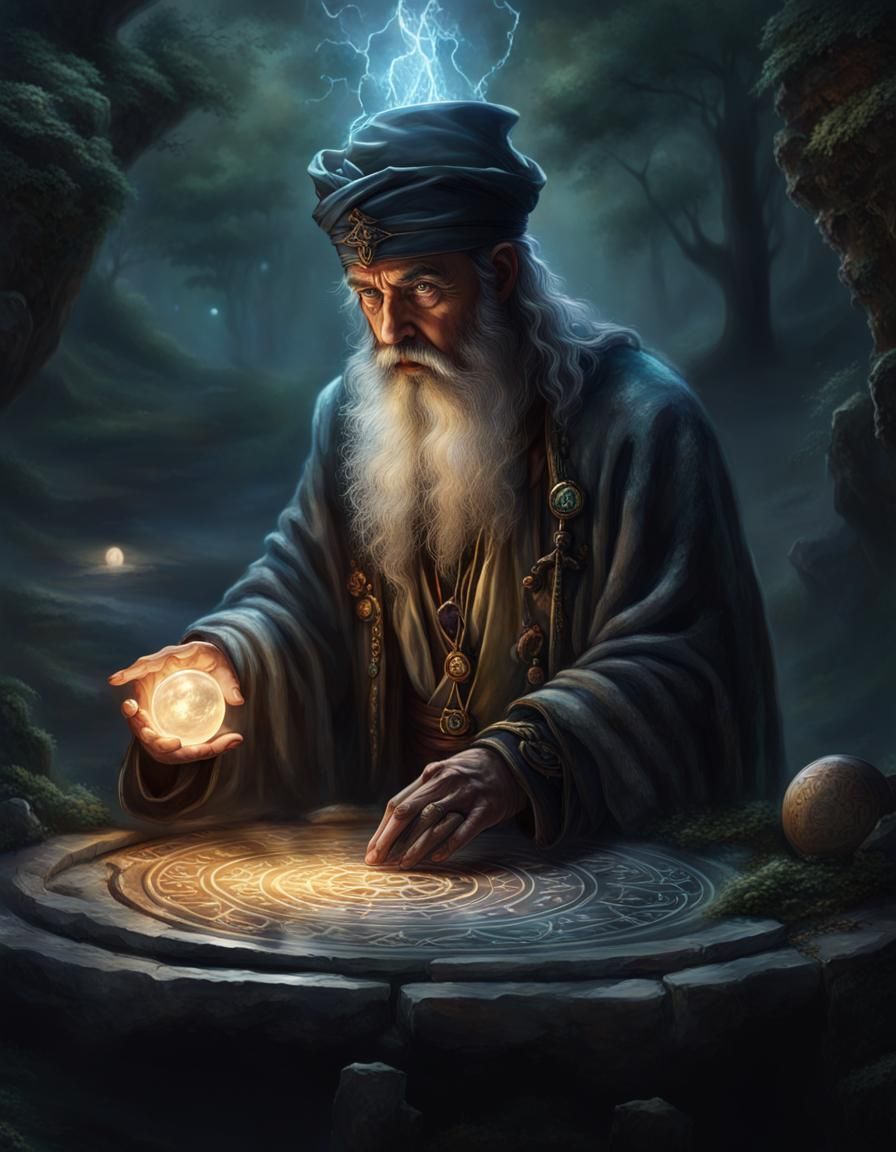 Mystical Soothsayer Casting Runes: Dark Fantasy Art