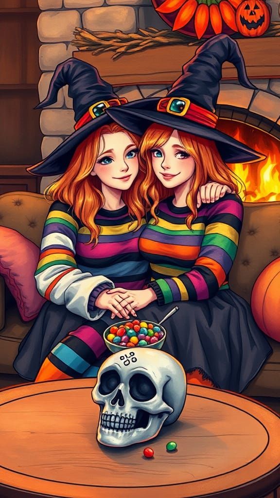 Cute Couple's Halloween in Watercolour Illustration Style
