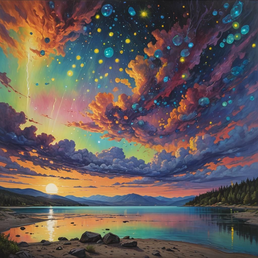 Epic Sunset Beach Scene with Aurora Borealis