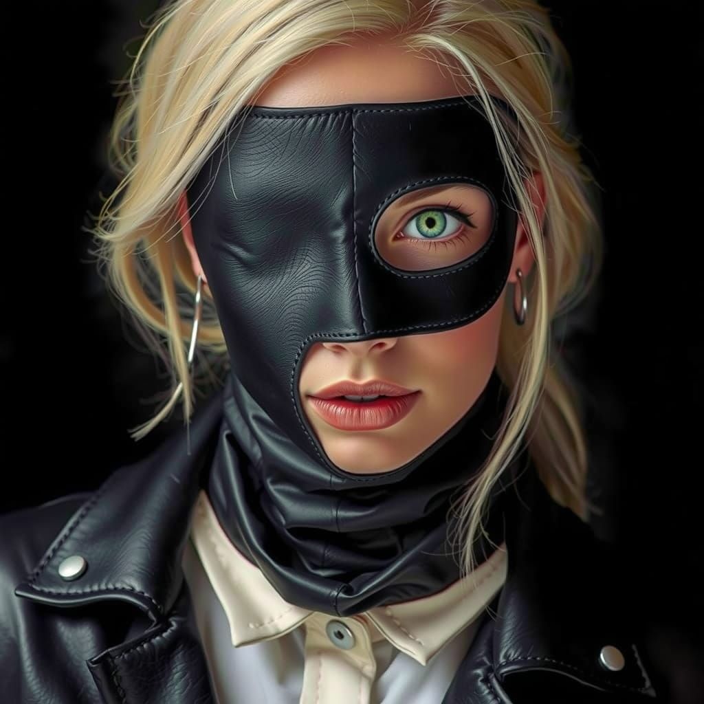 Blonde Woman in Leather Mask: High Contrast Portrait