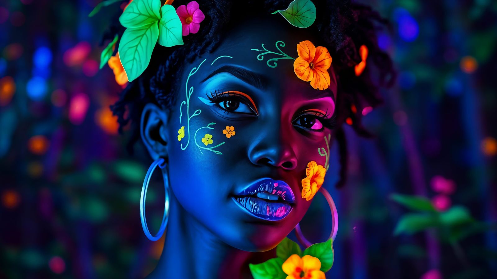 Fluorescent Afro-Latina Beauty in Black Light Art