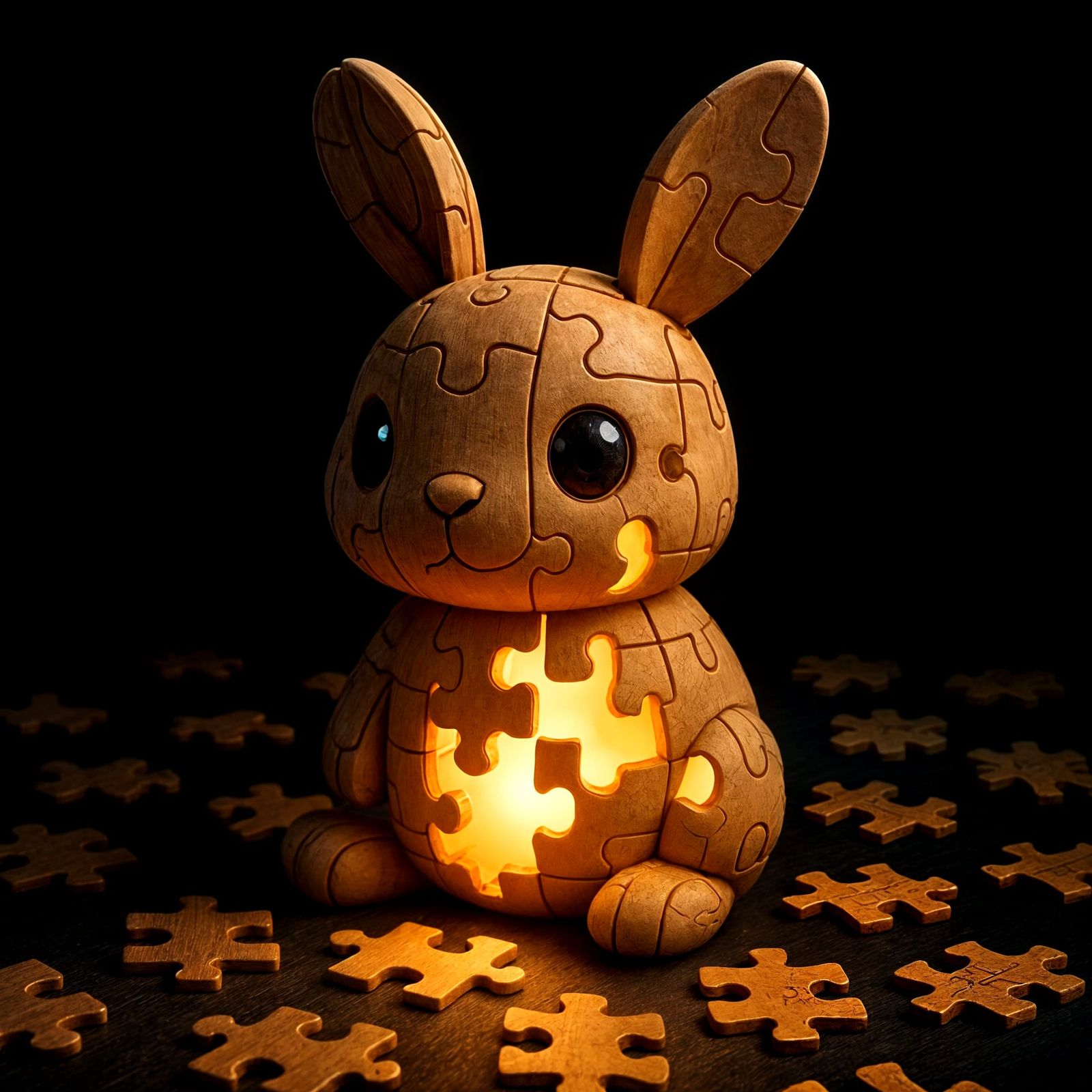 Puzzle Piece Bunny with Inner Light: Stylized 3D Render