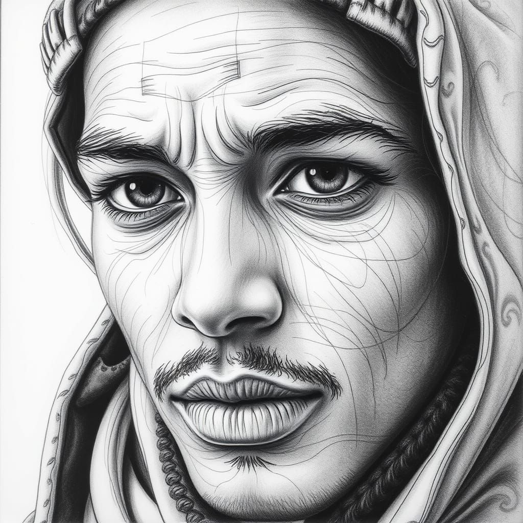 Hyperrealistic Charcoal Drawing in Classical Style