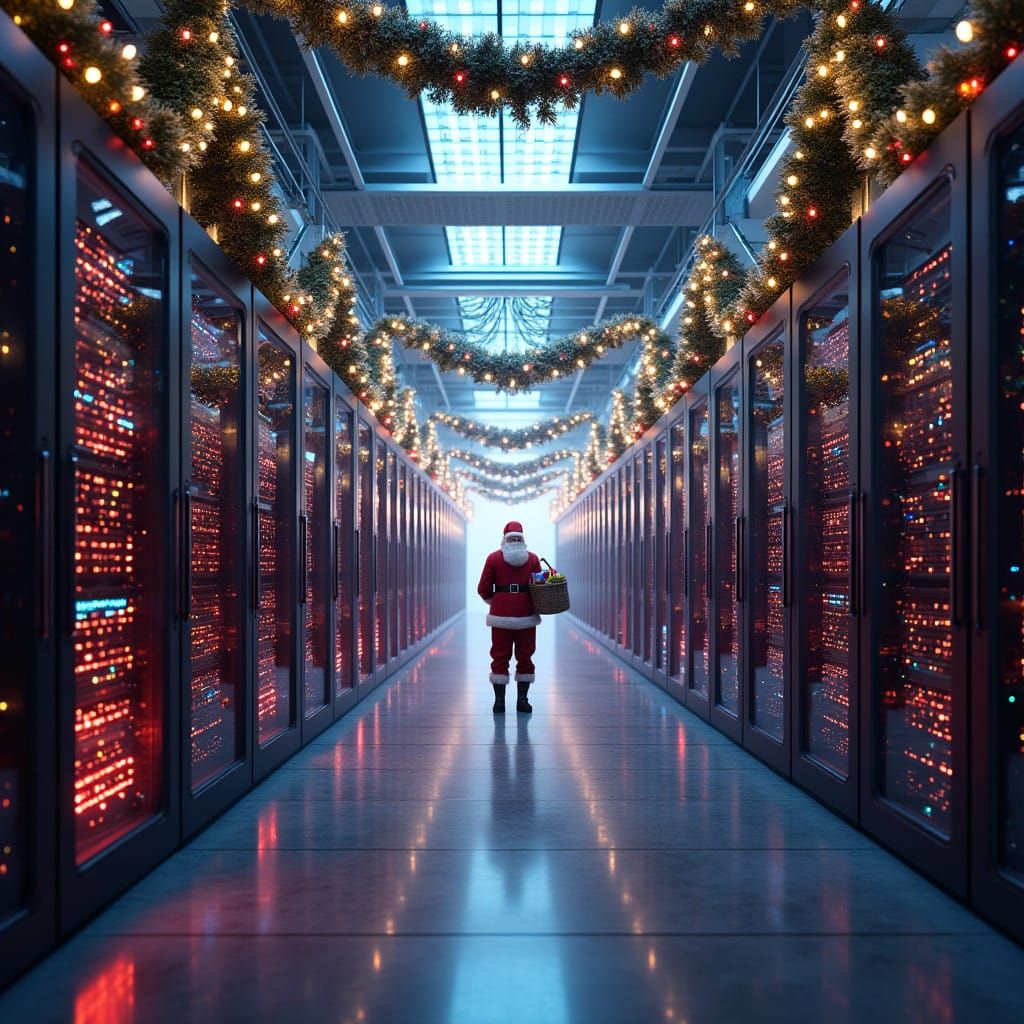 Fantastical Data Center Wonderland in Vibrant, Hyperrealisti...
