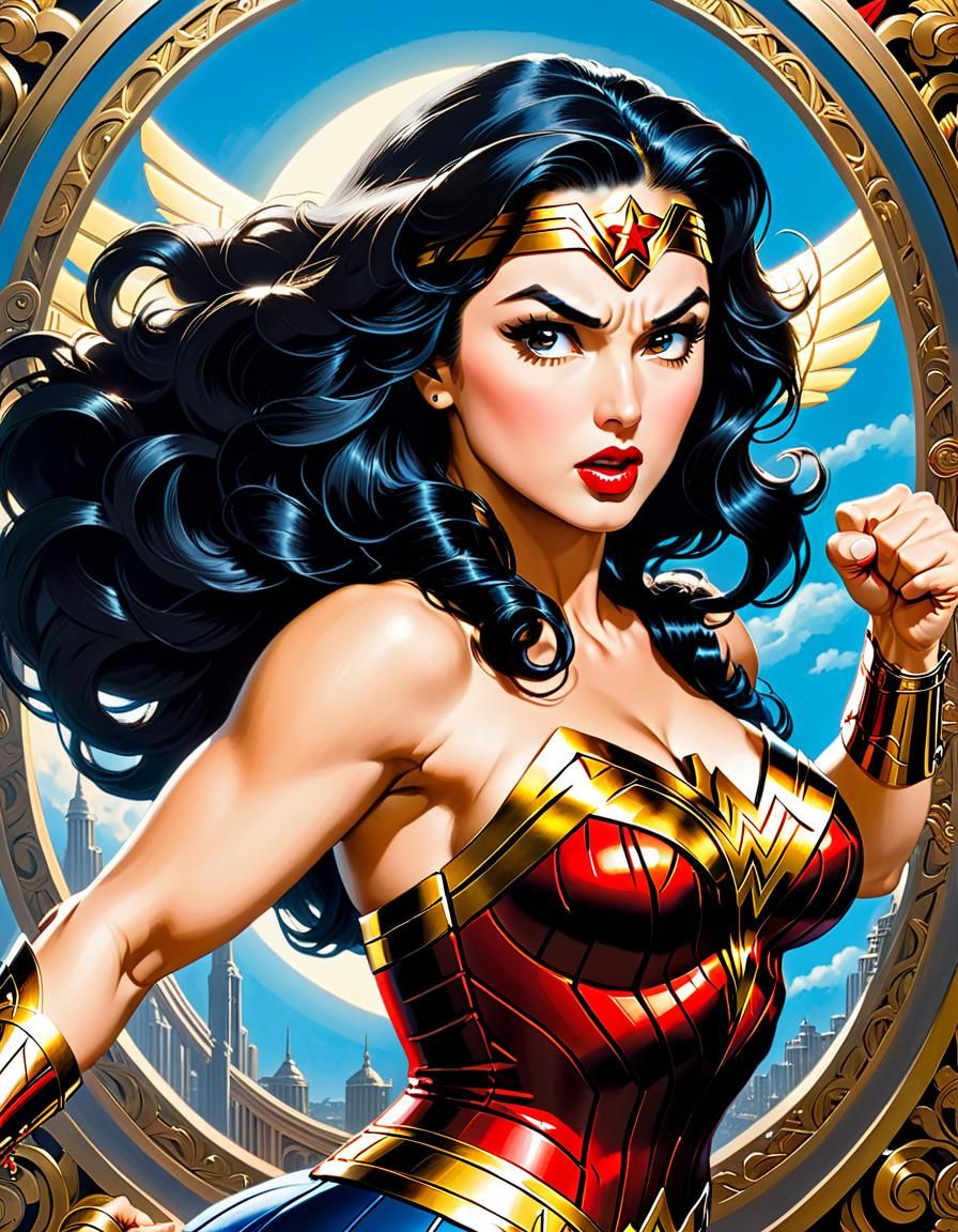 Filigree Wonder Woman Punch in Oil Painting Style