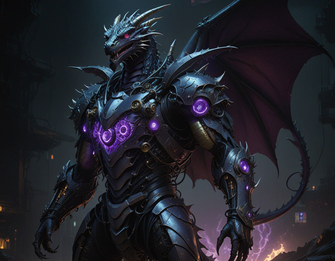 Cyberpunk Dragon in Mysterious, Misty Enclave