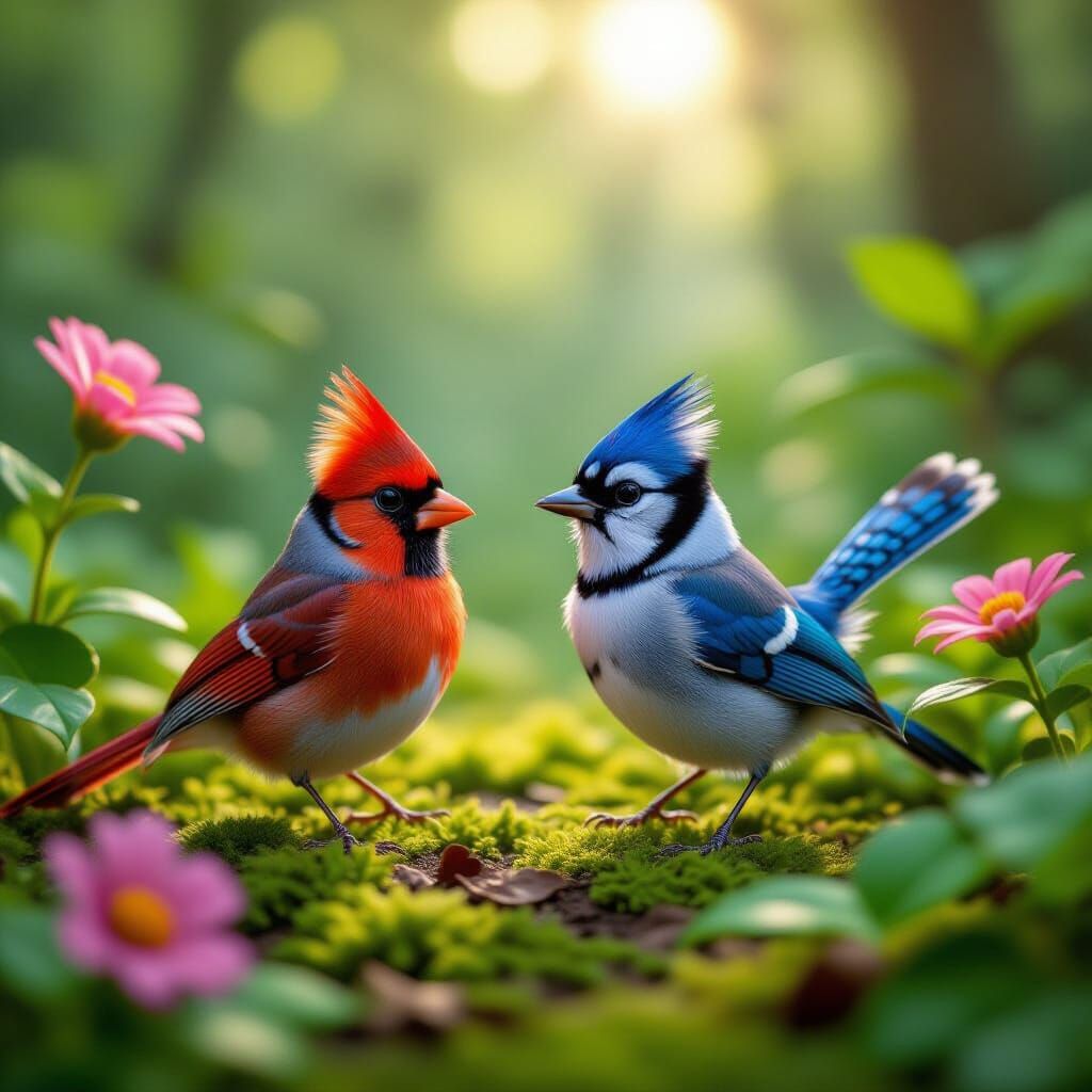 Birds' Dance: Macro Tilt-Shift Forest Scene