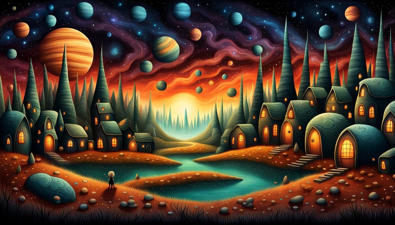 Extraterrestrial Village in Surreal Style